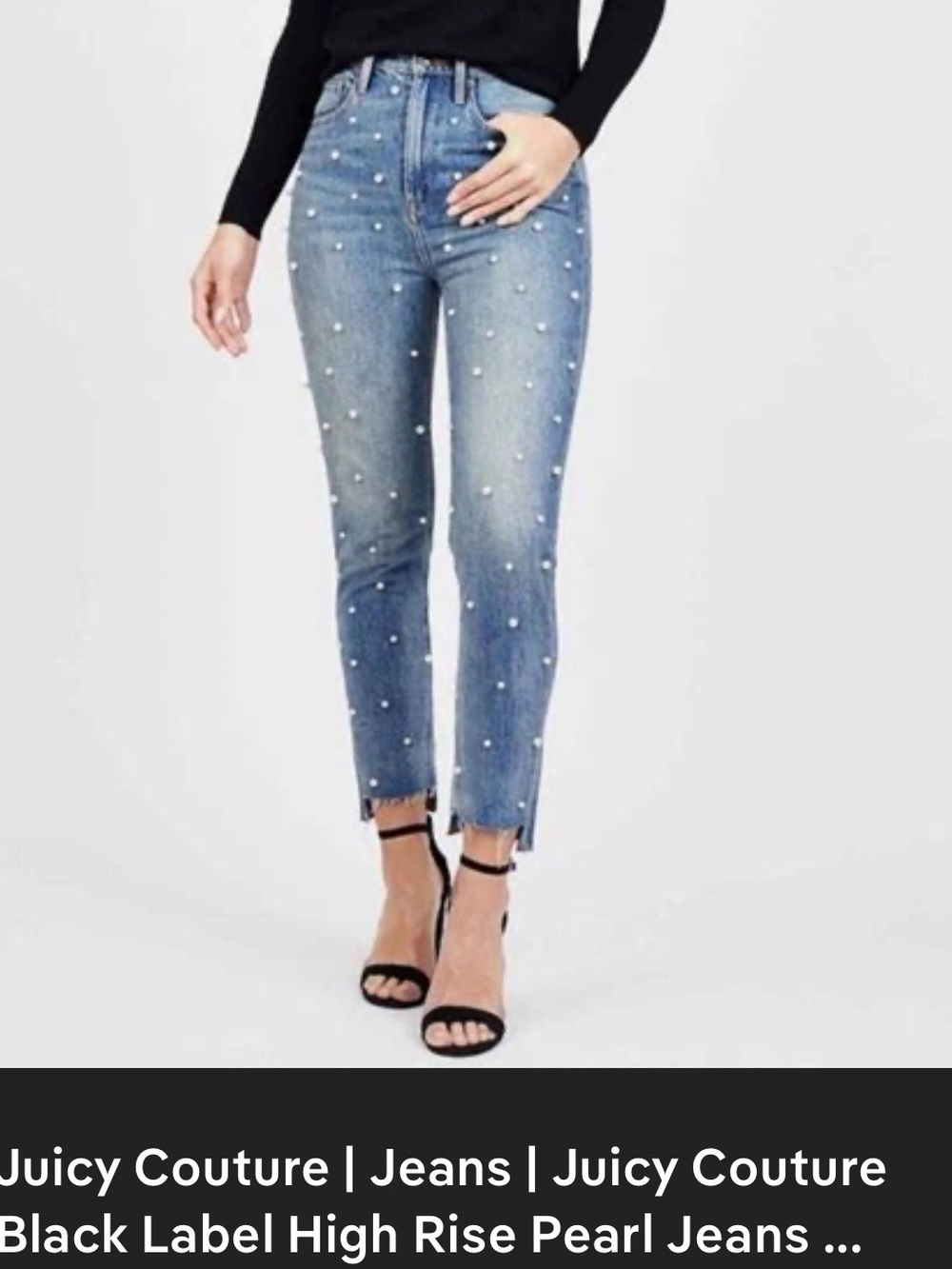 Juicy Couture Light Blue High-Rise Pearl-Studded Girlfriend Jeans